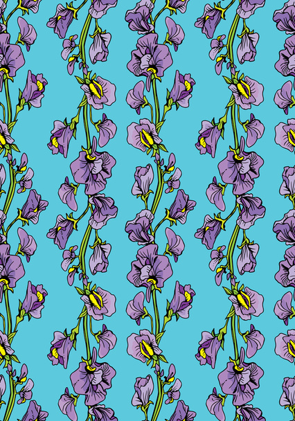 Seamless pattern with Realistic graphic flowers - sweet pea - ha - Вектор,изображение