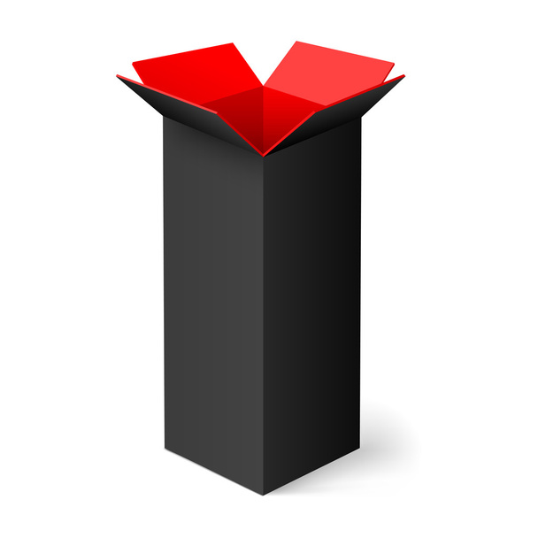 Black opened rectangular box with red color inside - Vector, Imagen