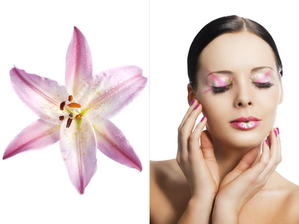 The floral makeup, she is turned of three quarters - Φωτογραφία, εικόνα