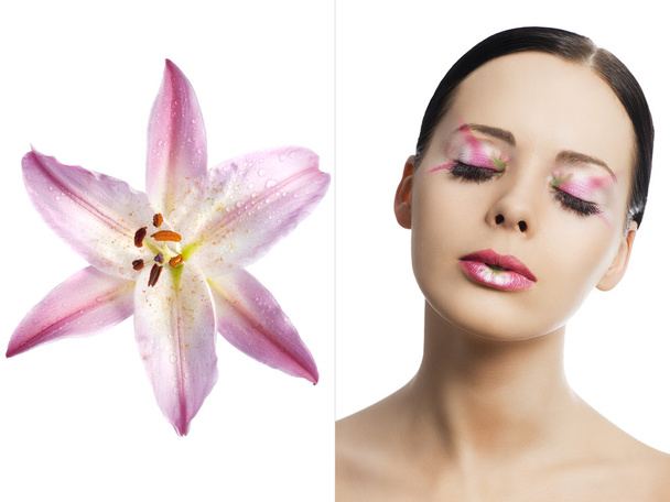 The floral makeup, she is turned of three quarters - Photo, Image