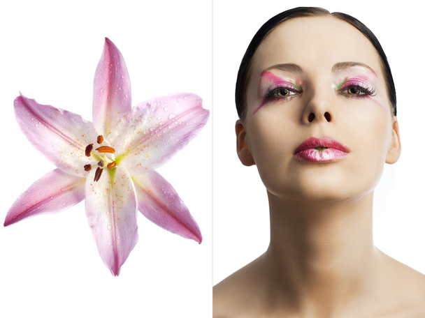 The floral makeup, she is turned of three quarters - Foto, Bild