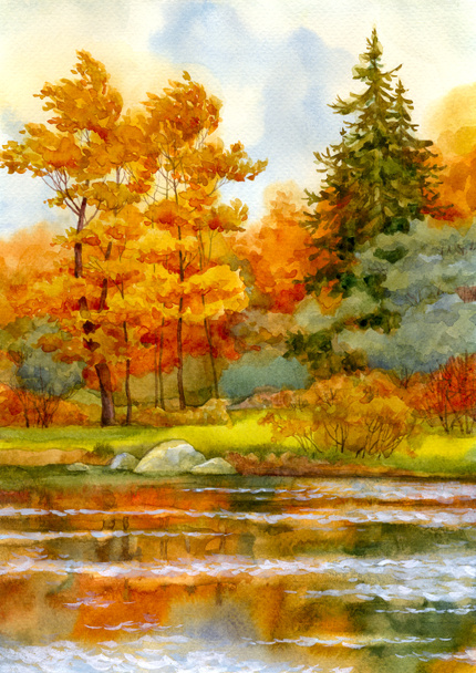 Autumnal forest on the lake - Photo, Image