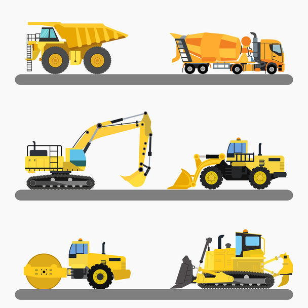 Set of industrial heavy machinery, construction machines vector  - Vector, Image