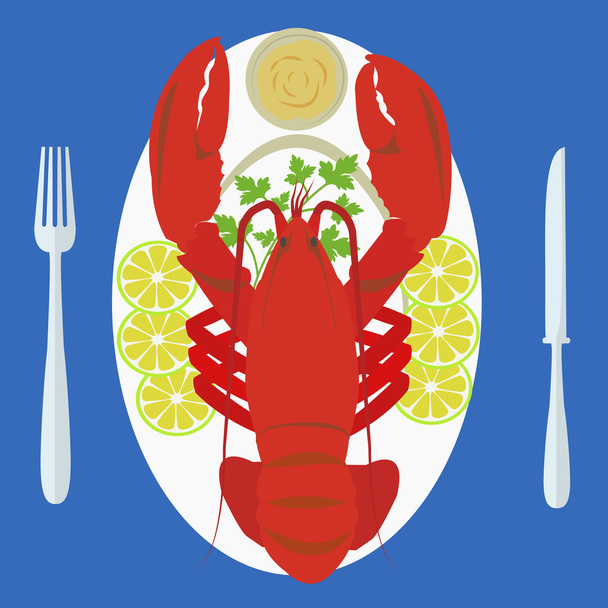 Illustration vectorielle du homard sur assiette avec garniture
 - Vecteur, image