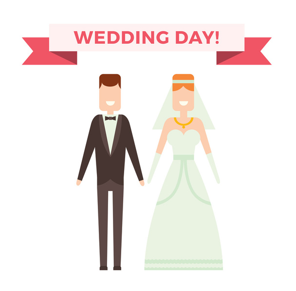 Wedding couple cartoon style vector illustration - Διάνυσμα, εικόνα
