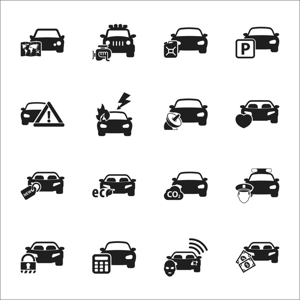 transport, samochód 16 czarny prostych ikon zestaw dla sieci web - Wektor, obraz