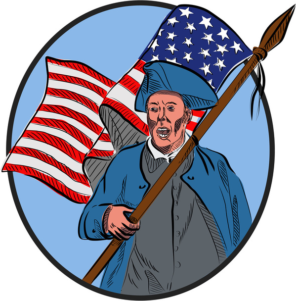 American Patriot Carrying USA Flag Circle Drawing - Vector, afbeelding