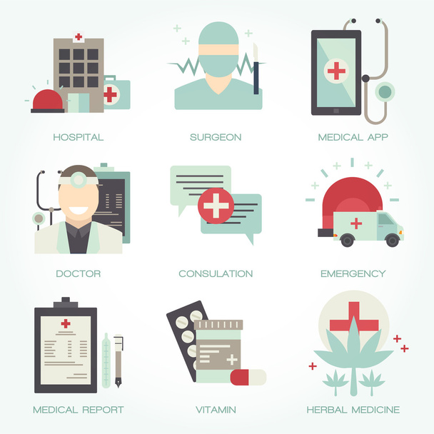 Conjunto de iconos plano médico y hospitalario
 - Vector, Imagen