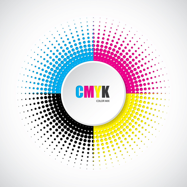 Fondo de medio tono cmyk abstracto con botón 3d
 - Vector, imagen