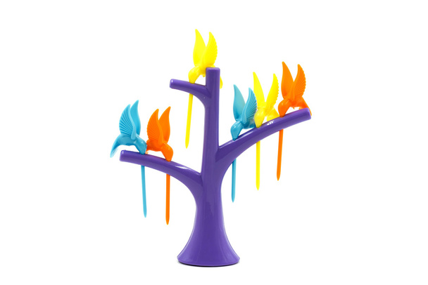 plastic purple tree and toothpick in bird style - Photo, Image