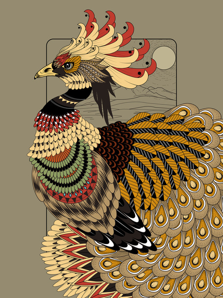 sumptuous peacock coloring page - Вектор, зображення