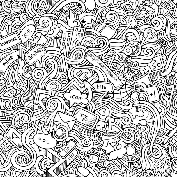 Cartoon hand-drawn doodles Internet social seamless pattern - Vector, Image