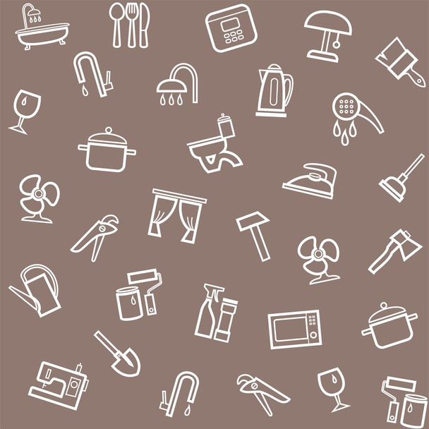 Household goods, home, background, seamless, gray-brown. - Vektor, Bild