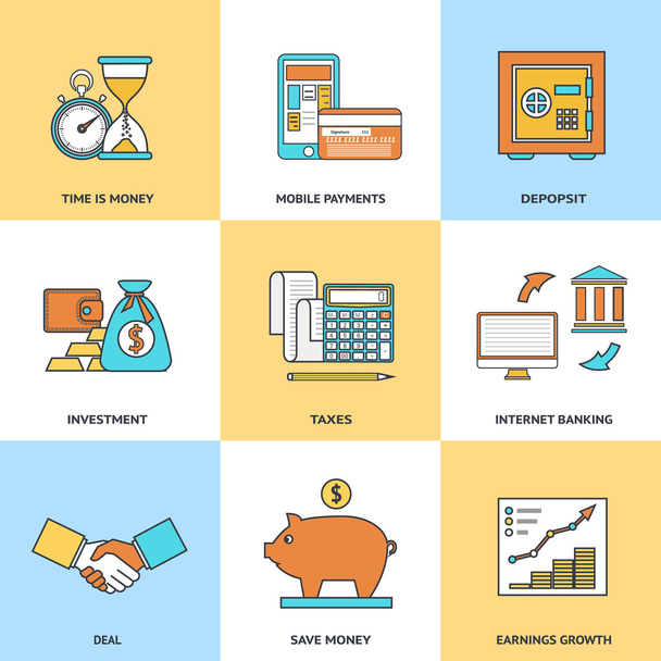 Iconos de línea financiera moderna
  - Vector, Imagen
