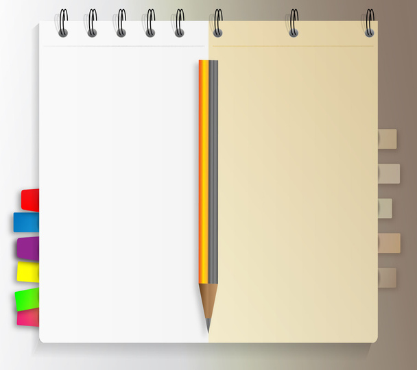 Notepad with bookmarks and pencil - Vektori, kuva