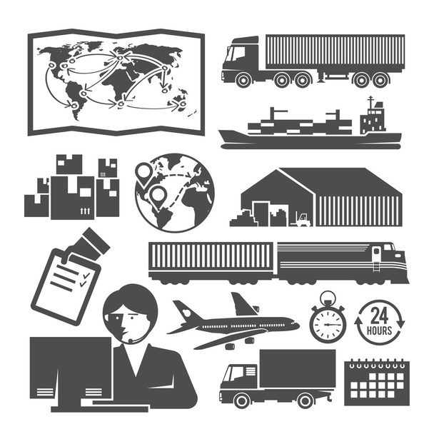Vector black and white logistics icons - Διάνυσμα, εικόνα