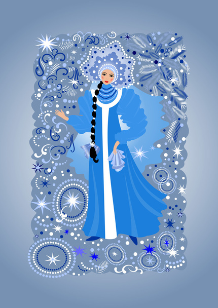 Beautiful snow maiden with background - Vector, Image