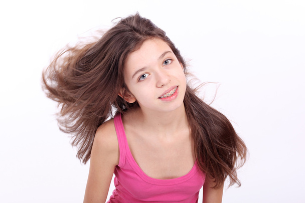 Beautiful young teen girl with brackets - Foto, Bild