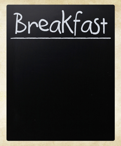 "Breakfast" handwritten with white chalk on a blackboard - Foto, imagen