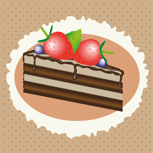 chocolate cake with strawberries and blueberries - Vector, Image