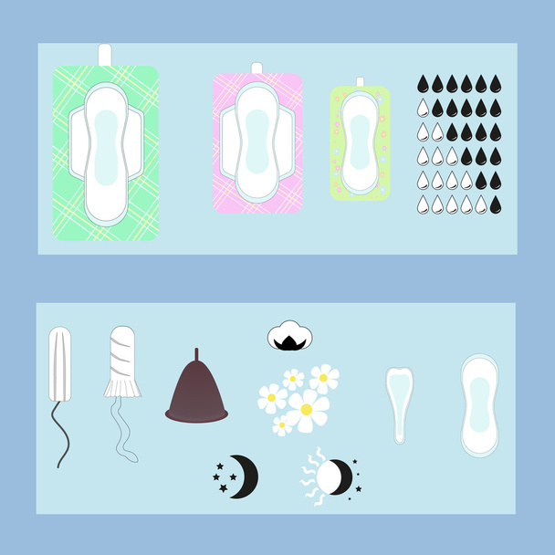  vrouwelijke hygiëneproducten - Vector, afbeelding