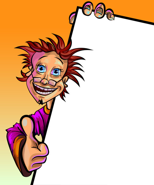 Illustration vectorielle d'un homme avec affiche vierge et pouce
 - Vecteur, image