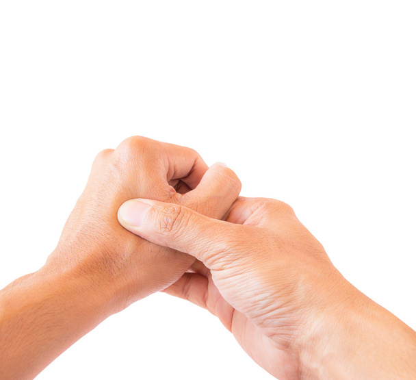 Aislar el dolor de manos sobre fondo blanco
 - Foto, imagen
