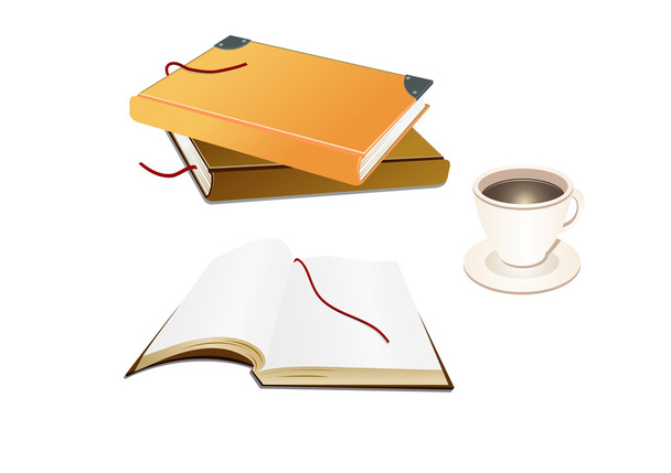 Books and a coffee cup - Vektori, kuva