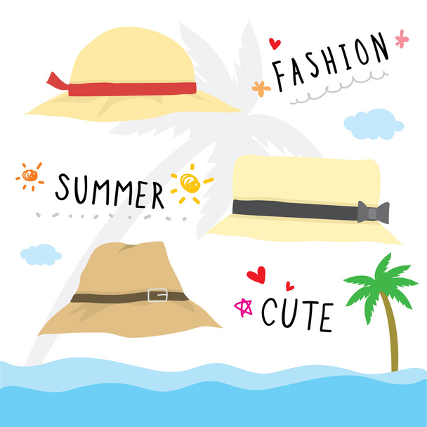 Hat Fashion Summer Cute Cartoon Vector - Vektör, Görsel