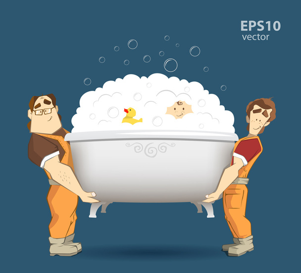 Due caricatori che tengono e trasportano una vasca da bagno bianca
 - Vettoriali, immagini