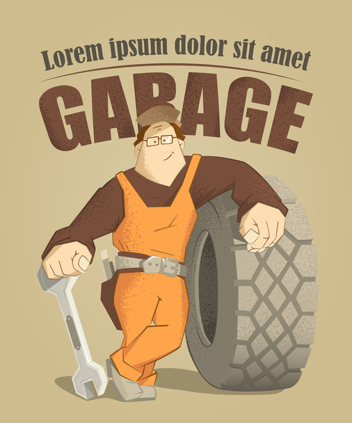 Cartel de ilustración de servicio de neumáticos de coche
 - Vector, Imagen