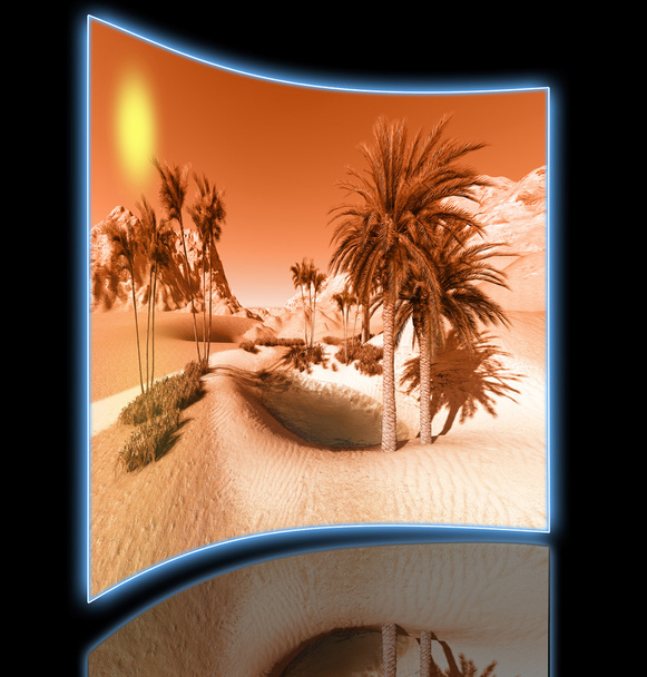 3 d ソフトウェアで作られた砂漠のオアシス - 写真・画像
