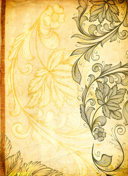 Old paper background with floral patterns. - Фото, изображение