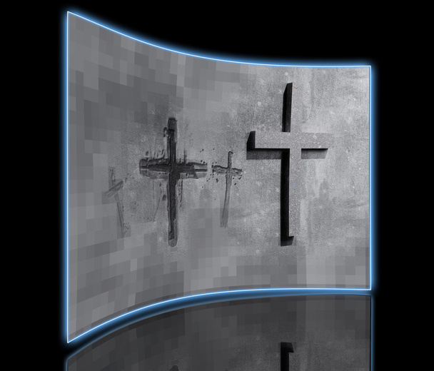 Croix sculptée dans le mur faite dans un logiciel 3D
 - Photo, image
