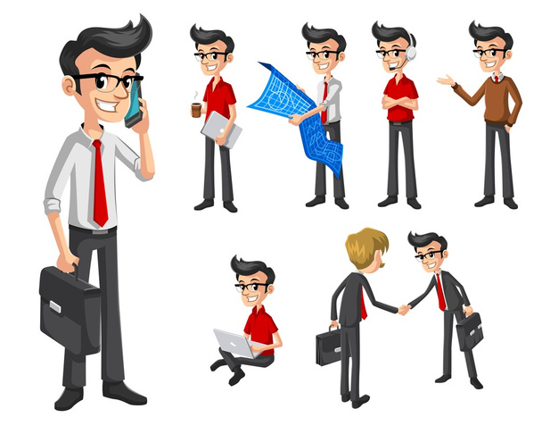 Set of Modern Businessman in Various Poses - Vector, Image