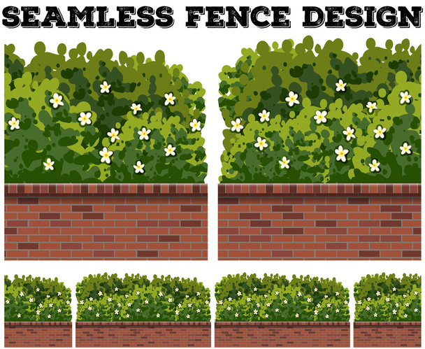Seamless fence design with bush and flowers - Vector, Image