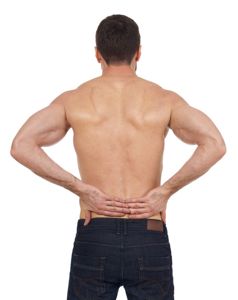 Dolor de espalda, fondo blanco
 - Foto, Imagen