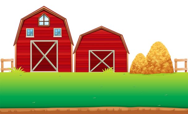 Красные амбары на ферме
 - Вектор,изображение