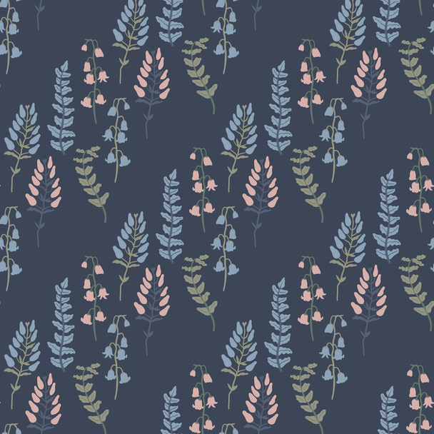 Trendy vector seamless pattern with forest plants, leaves,, seeds and cones. - Vector, Image