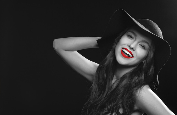 beautiful sexy woman in stylish hat - Valokuva, kuva