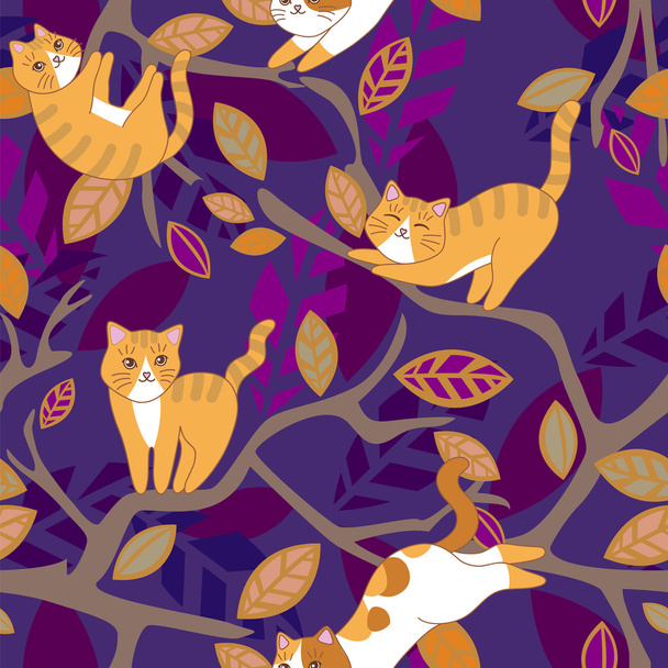 Vector seamless pattern with cute cats - Vector, Image