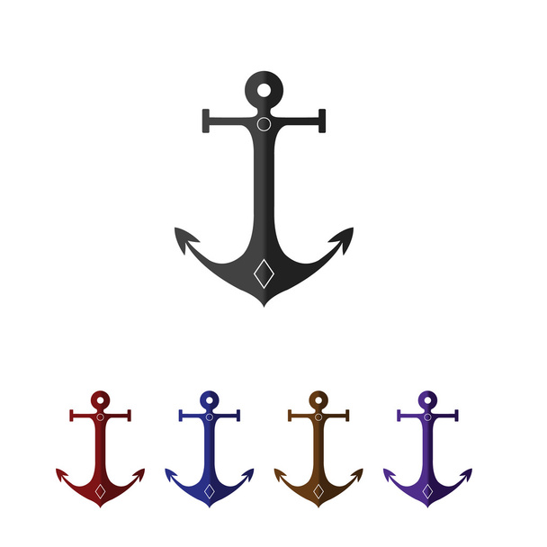Set of anchors. Flat style. Black, red, blue, and brown.  - Vetor, Imagem