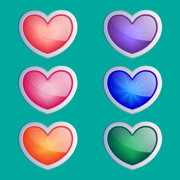 Heart buttons set, app icons with different color textures. - Wektor, obraz