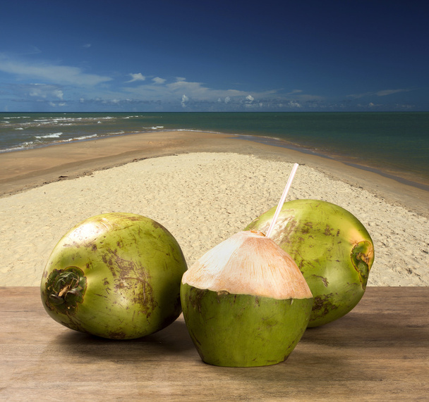 Coconut cocktail on a tropical beach in Brazil. - Φωτογραφία, εικόνα