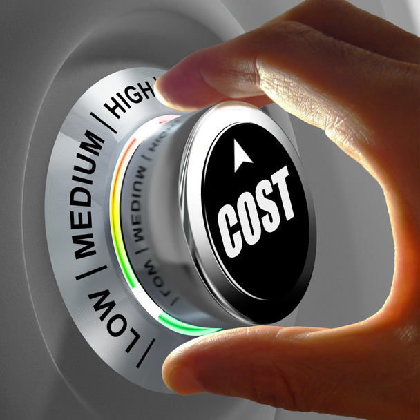 How much does it cost? Hand adjusting a Low to high cost button. - Photo, Image
