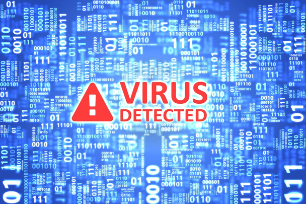 Virus gedetecteerd waarschuwing. Antivirus software gevonden bedreiging in binaire code. - Foto, afbeelding