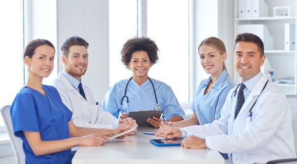 group of happy doctors meeting at hospital office - Fotoğraf, Görsel