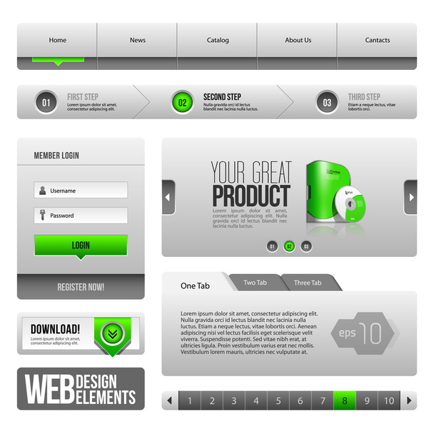 Modern Clean Website Design Elements Grey Green Gray - Vektor, obrázek