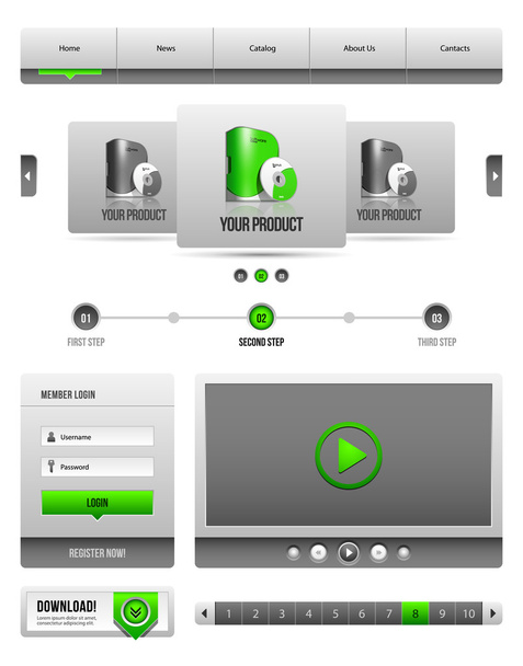 Modern Clean Website Design Elements Grey Green Gray 2 - Wektor, obraz