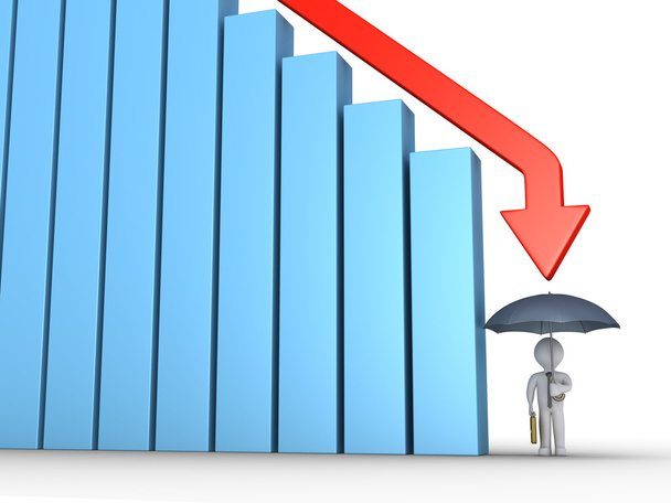 Businessman with umbrella and falling graph - Photo, Image